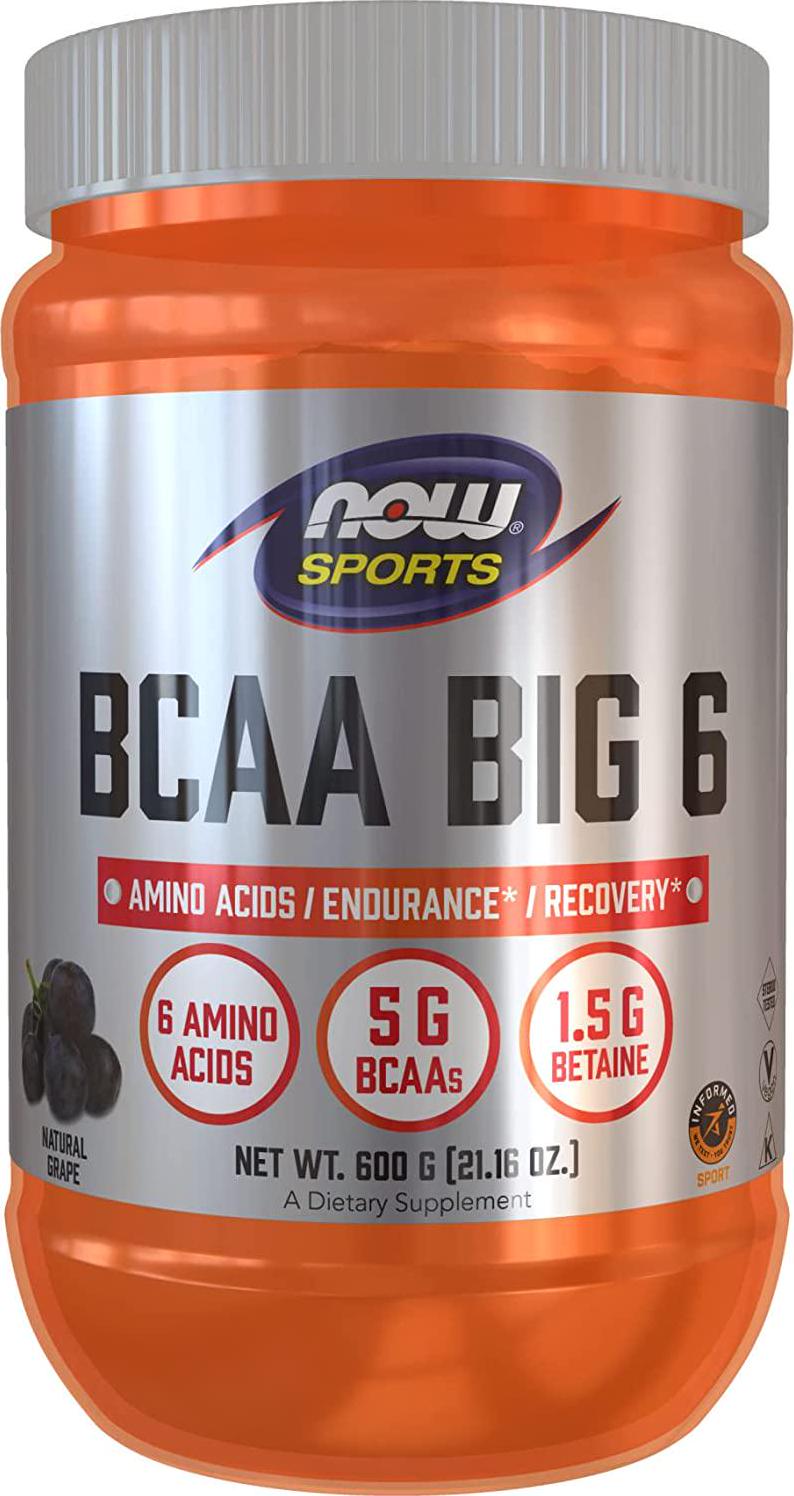 NOW Sports Nutrition, BCAA (Branched Chain Amino Acids) Big 6, Grape Flavor, 600 Grams