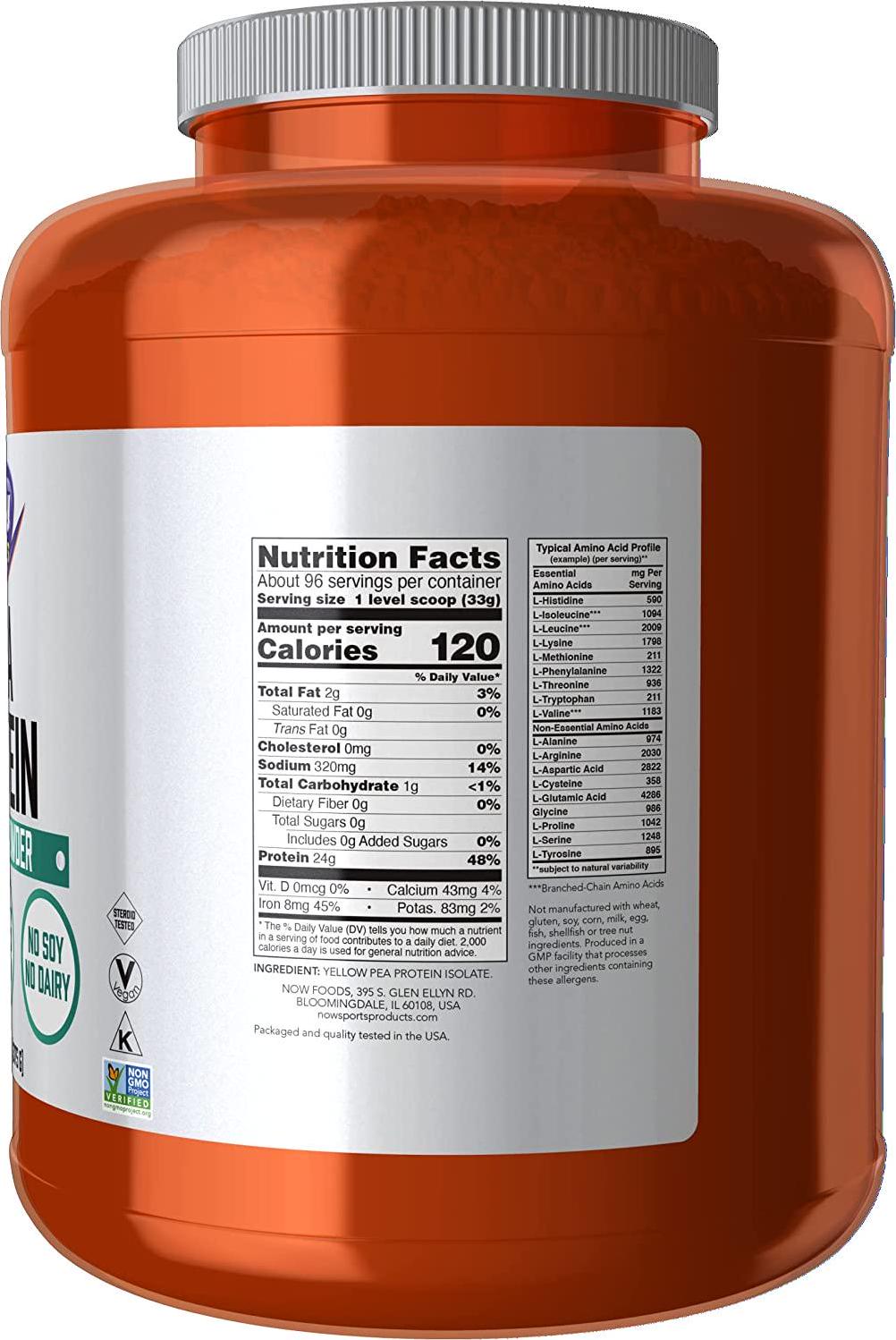 NOW Sports Nutrition, Pea Protein 24 g, Fast Absorbing, Unflavored Powder, 7-Pound