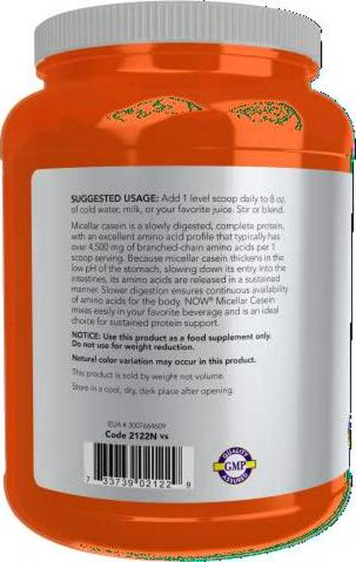 NOW Sports Nutrition, Micellar Casein 19 g, Slow Release, Unflavored Powder, 1.8-Pound