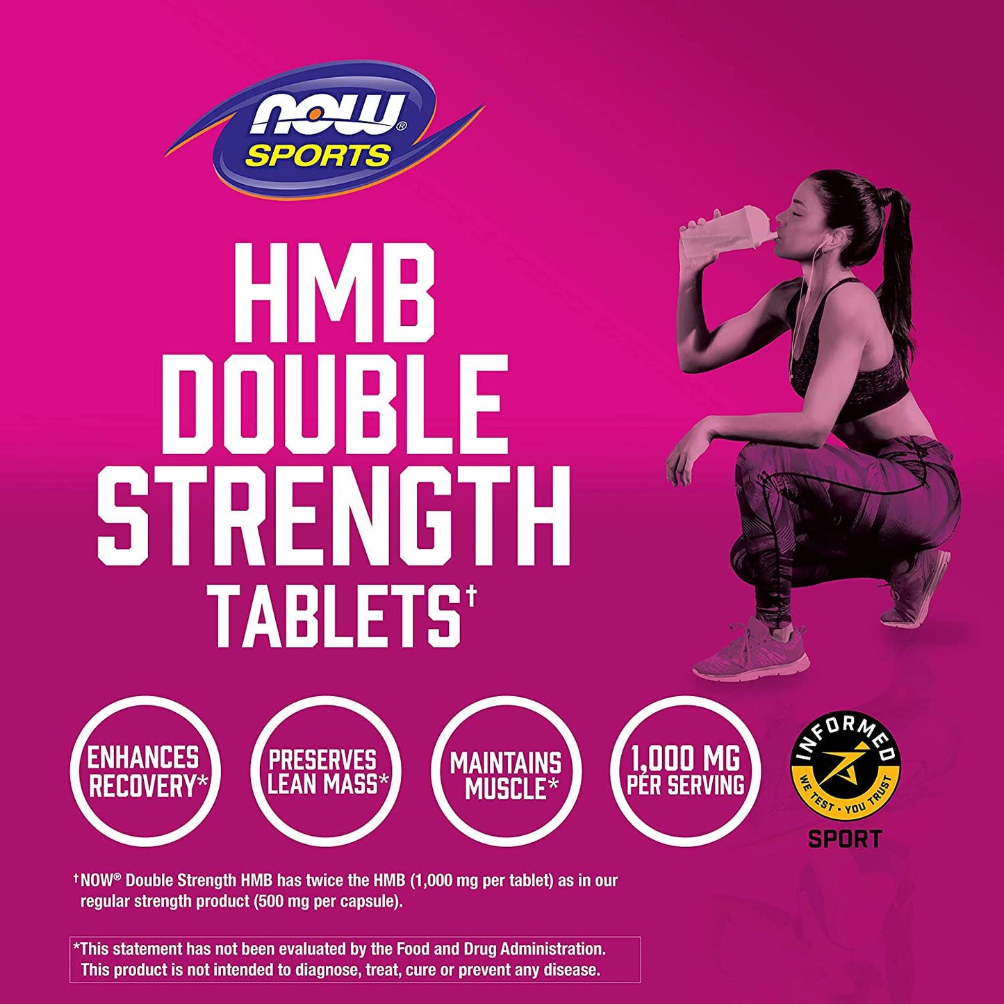 NOW Sports Nutrition, HMB (β-Hydroxy β-Methylbutyrate), Double Strength 1,000 mg, 90 Tablets