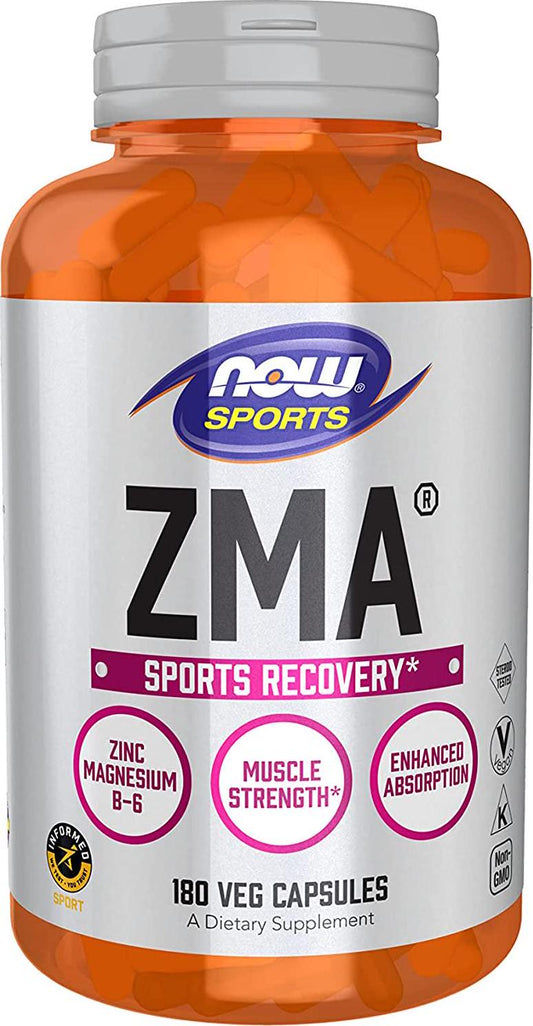 NOW Sports Nutrition, ZMA (Zinc, Magnesium and Vitamin B-6), Enhanced Absorption, Sports Recovery*, 180 Capsules