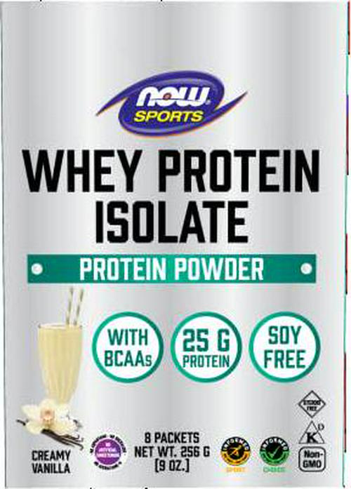 NOW Sports Nutrition, Whey Protein Isolate, 25 g With BCAAs, Creamy Vanilla Powder, 8-Packets