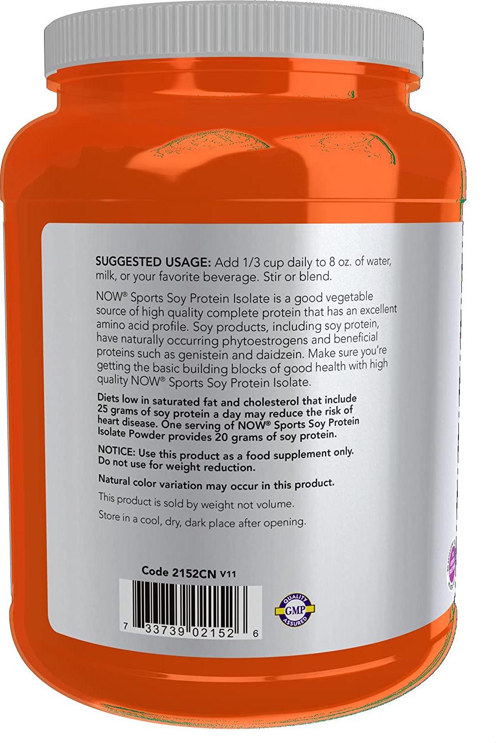 NOW Sports Nutrition, Soy Protein Isolate 20 g, 0 Carbs, Unflavored Powder, 2-Pound