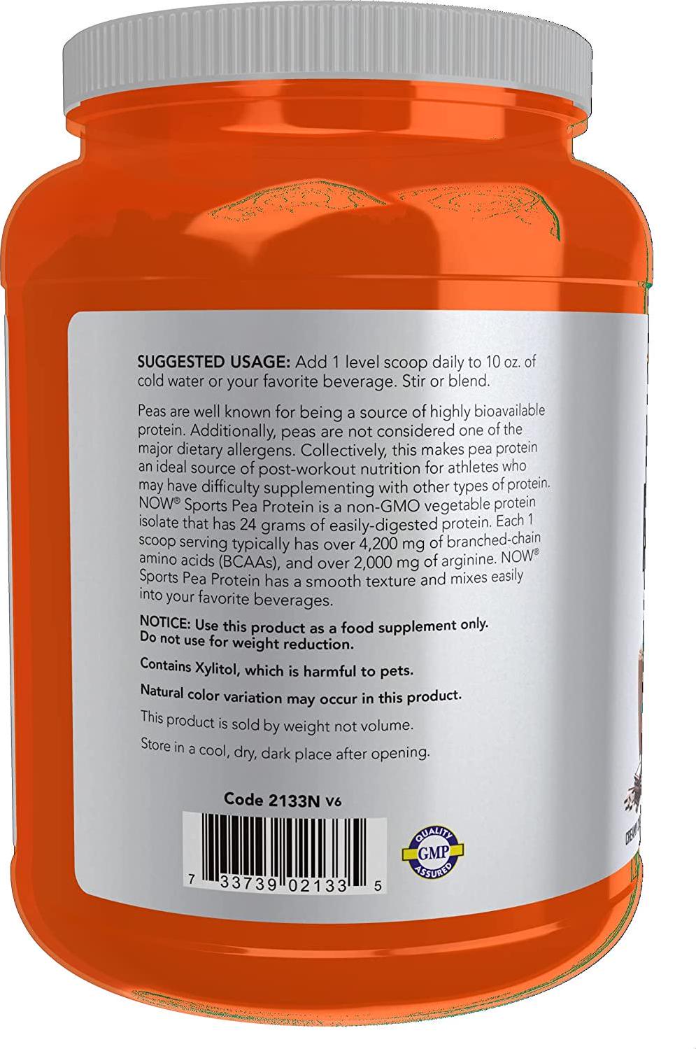 NOW Sports Nutrition, Pea Protein Powder, Creamy Chocolate, 2-Pound