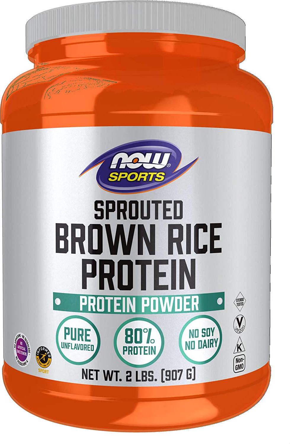 NOW Sports Nutrition, Sprouted Brown Rice Protein, 80% Protein, Unflavored Powder, 2-Pound