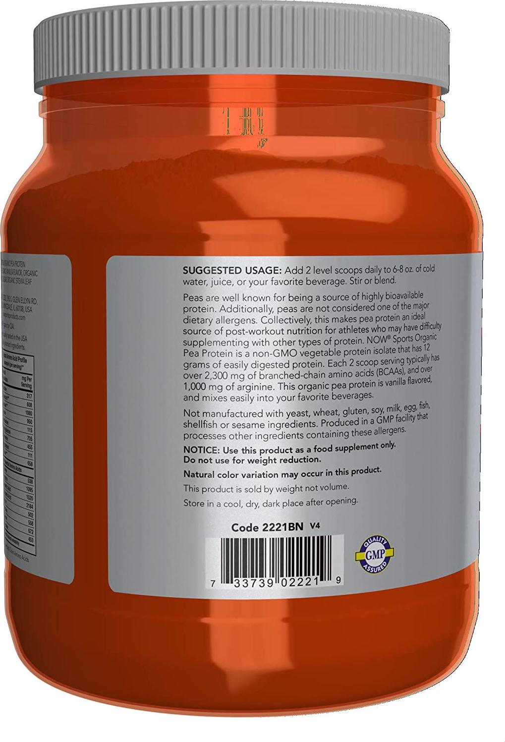 NOW Sports Nutrition, Organic Pea Protein Powder, Natural Vanilla, 1.5-Pound