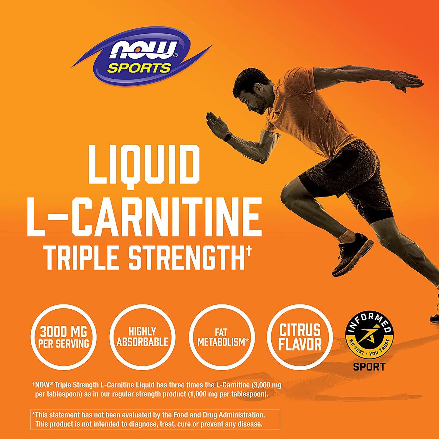 NOW Sports Nutrition, L-Carnitine Liquid, Triple Strength 3000 mg, Citrus, 16-Ounce