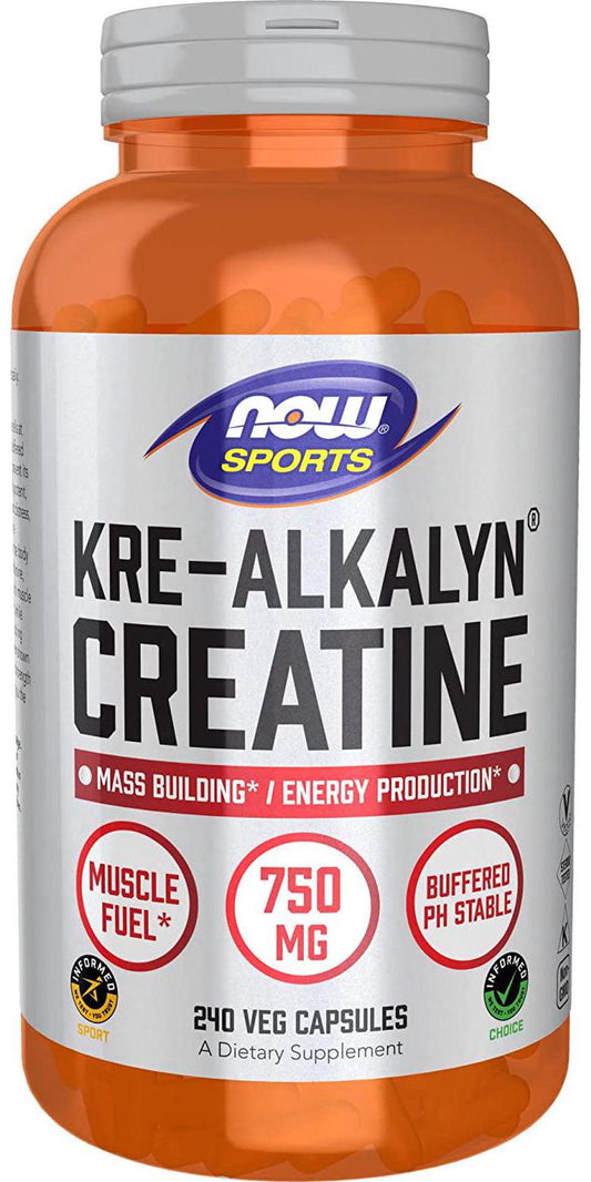 NOW Sports Nutrition, Kre-Alkalyn Creatine 750 mg, Mass Building*/Energy Production*, 240 Veg Capsules