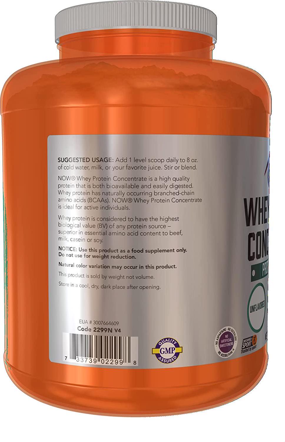 NOW Sports Nutrition, Whey Protein Concentrate, 24 G With BCAAs, Unflavored Powder, 5-Pound