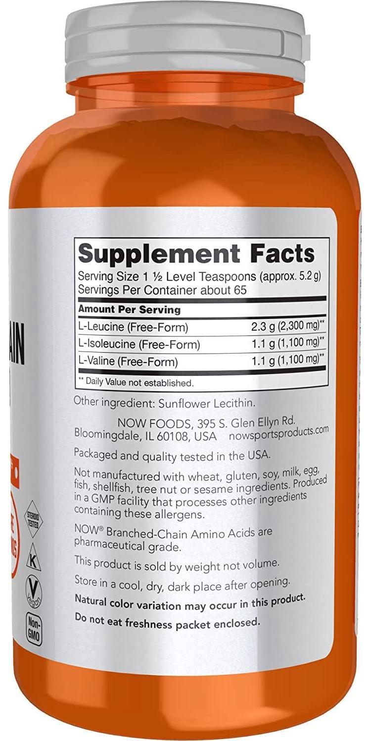 NOW Sports Nutrition, Branched Chain Amino Acid Powder with Leucine, Isoleucine, and Valine, 12-Ounce