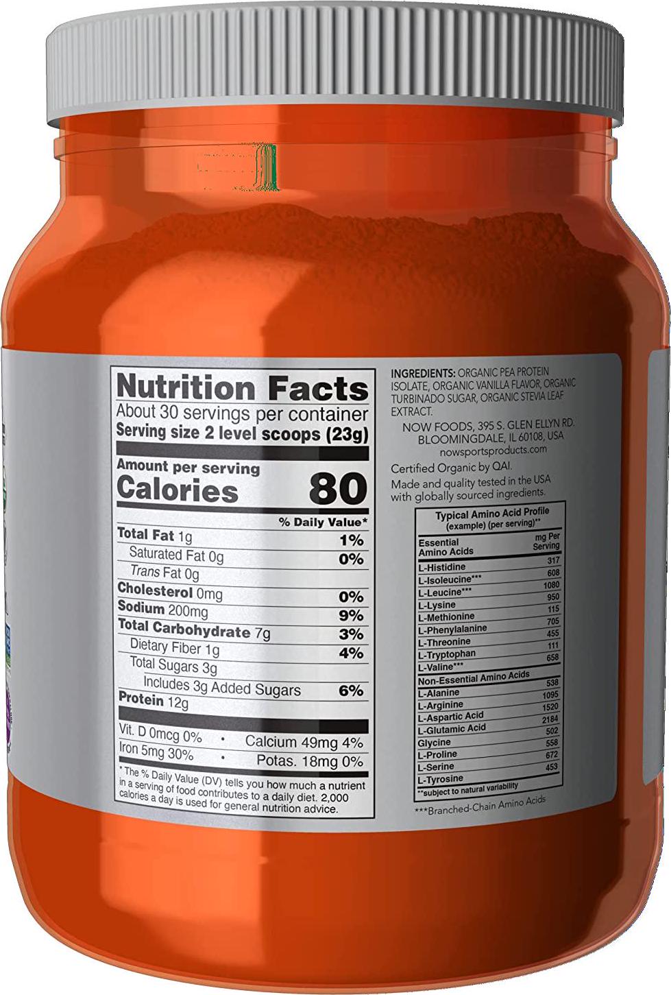 NOW Sports Nutrition, Organic Pea Protein Powder, Natural Vanilla, 1.5-Pound