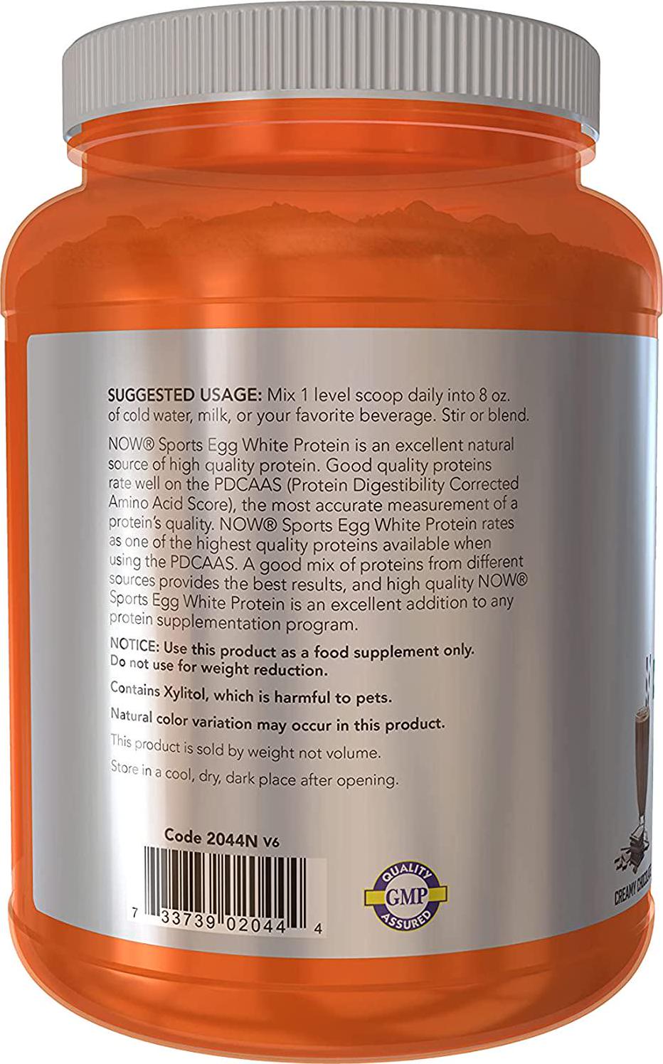 NOW Sports Nutrition, Egg White Protein, 20 g With BCAAs, Creamy Chocolate Powder, 1.5-Pound