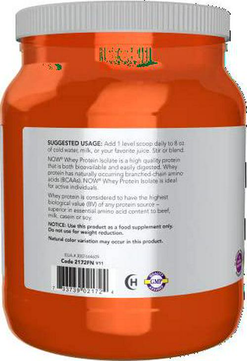 NOW Sports Nutrition, Whey Protein Isolate, 25 g With BCAAs, Unflavored Powder, 1.2-Pound