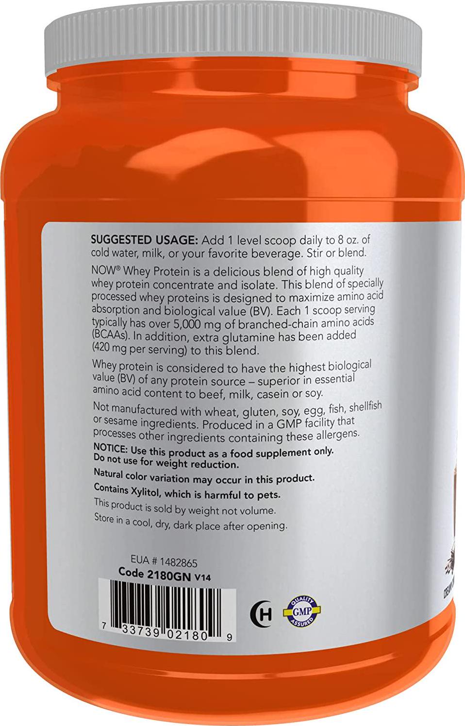 NOW Sports Nutrition, Whey Protein, 24 G With BCAAs, Creamy Chocolate Powder, 2-Pound