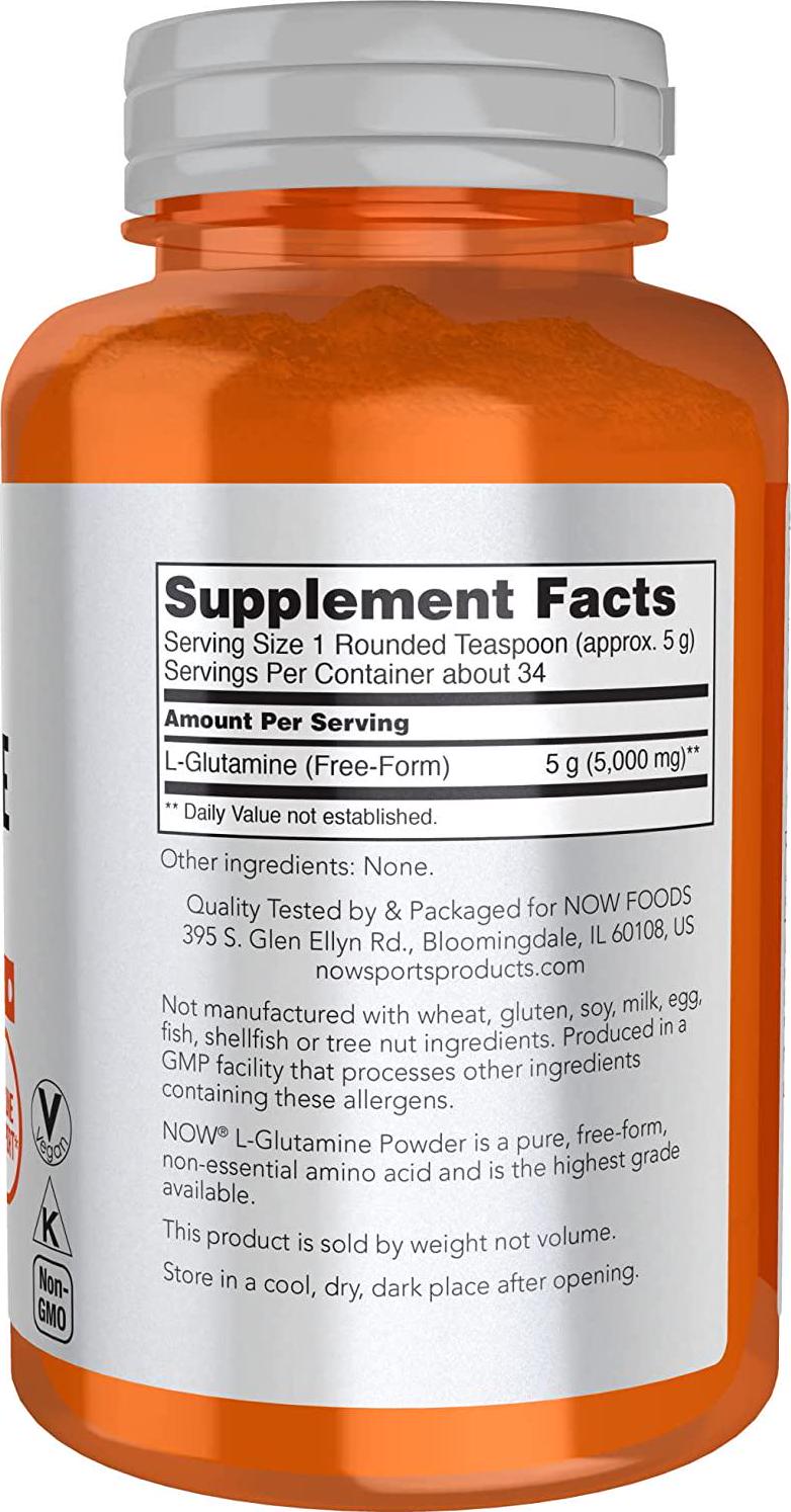 NOW Sports Nutrition, L-Glutamine Pure Powder, Nitrogen Transporter*, Amino Acid, 6-Ounce