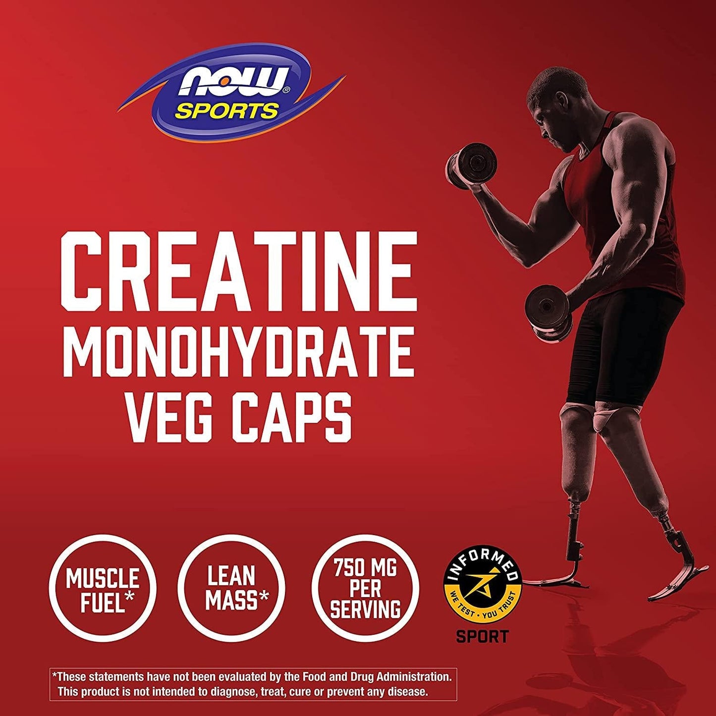 NOW Sports Nutrition, Creatine Monohydrate 750 mg, Mass Building*/Energy Production*, 120 Veg Capsules