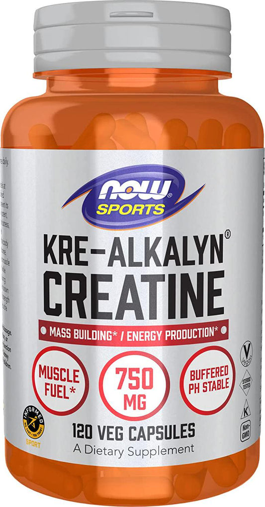 NOW Sports Nutrition, Kre-Alkalyn Creatine 750 mg, Mass Building*/Energy Production*, 120 Veg Capsules