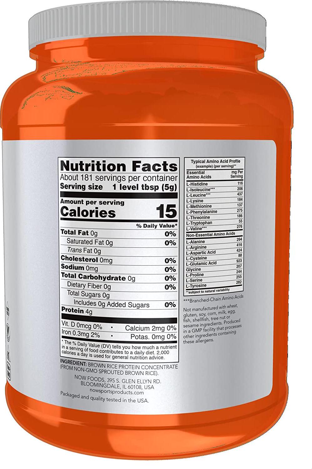 NOW Sports Nutrition, Sprouted Brown Rice Protein, 80% Protein, Unflavored Powder, 2-Pound