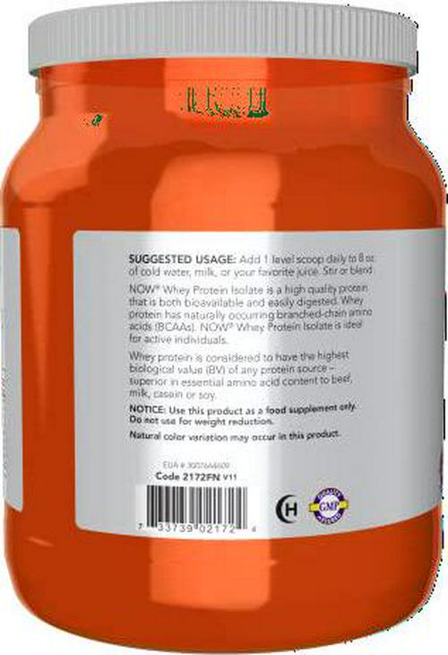 NOW Sports Nutrition, Whey Protein Isolate, 25 g With BCAAs, Unflavored Powder, 1.2-Pound