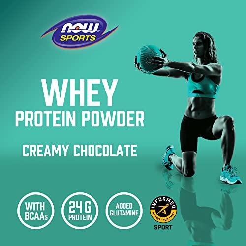 NOW Sports Nutrition, Whey Protein, 24 g With BCAAs, Creamy Chocolate Powder, 6-Pound
