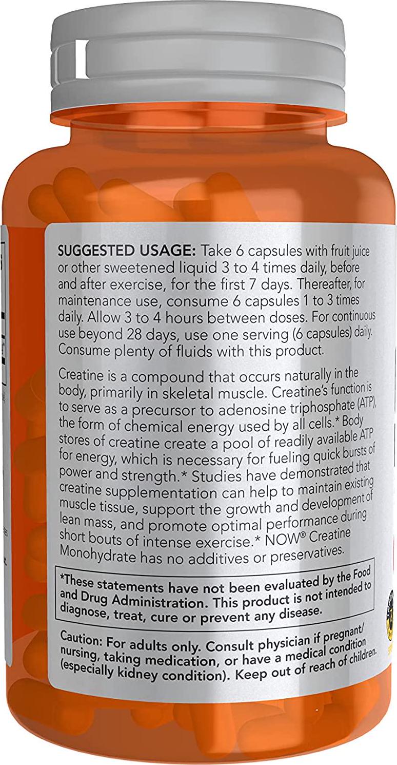 NOW Sports Nutrition, Creatine Monohydrate 750 mg, Mass Building*/Energy Production*, 120 Veg Capsules