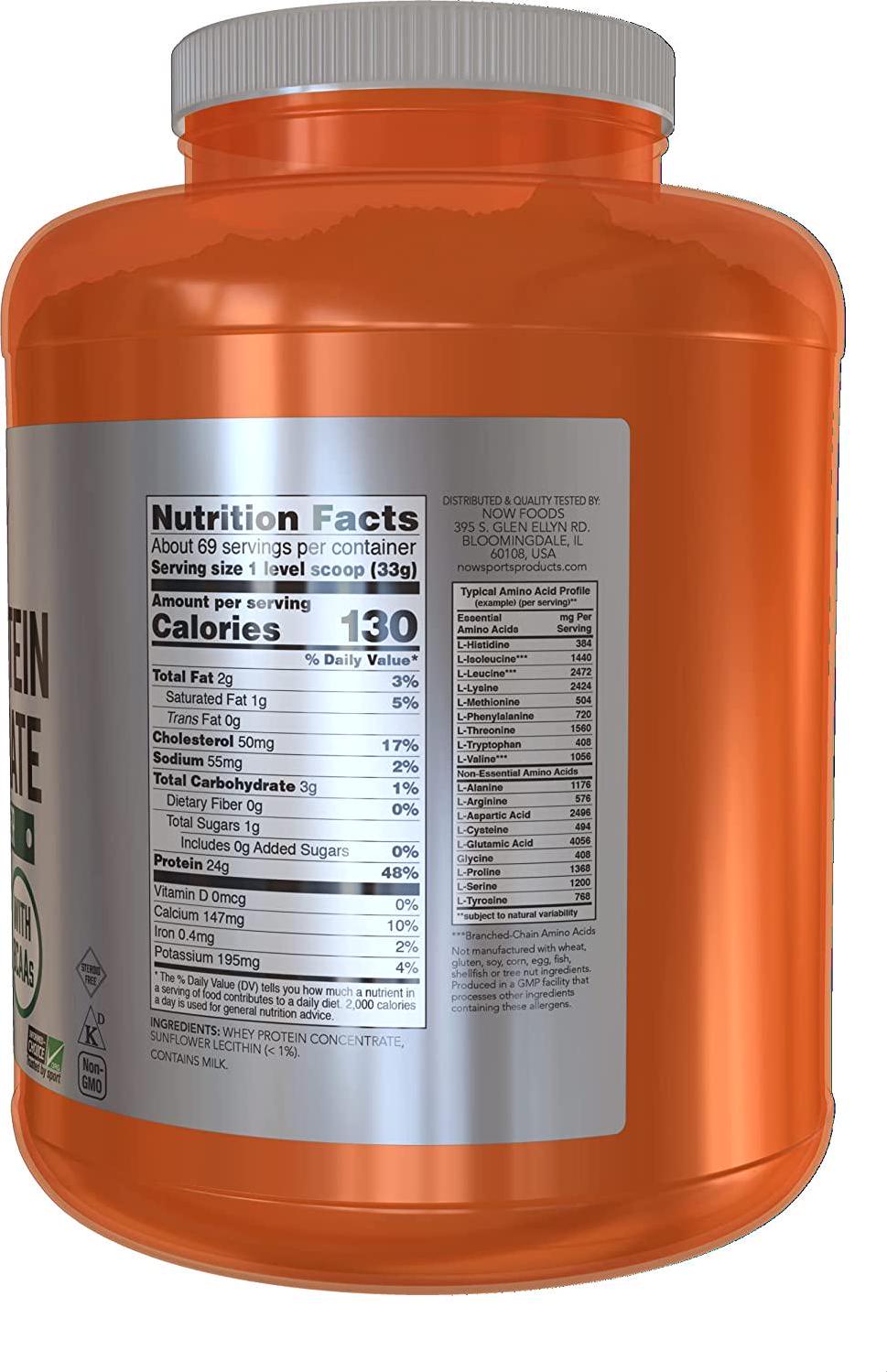 NOW Sports Nutrition, Whey Protein Concentrate, 24 G With BCAAs, Unflavored Powder, 5-Pound