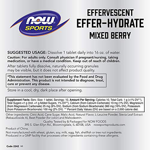 NOW Sports Nutrition, Effervescent Effer-Hydrate, Electrolyte Supplement, Recovery*, Mixed Berry, 10 Tablets