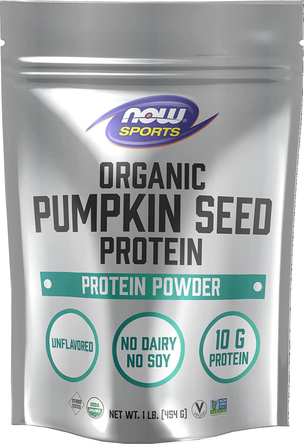 NOW Sports Nutrition, Organic Pumpkin Seed Protein Powder With 10g of Protein, Certified Non-GMO, Unflavored, 1-Pound