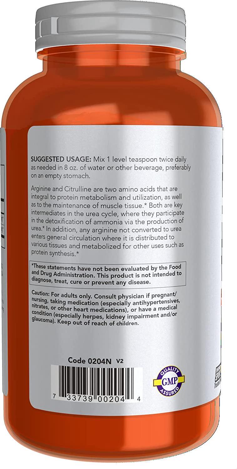 NOW Sports Nutrition, Arginine and Citrulline Powder, 12-Ounce