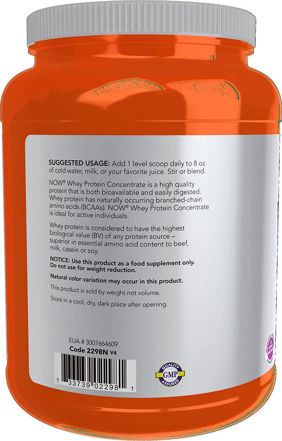 NOW Sports Nutrition, Whey Protein Concentrate, 24 g With BCAAs, Unflavored Powder, 1.5-Pound