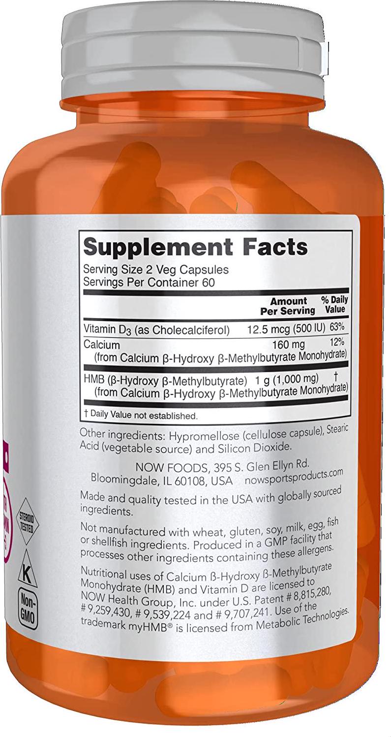 NOW Sports Nutrition, HMB ( -Hydroxy -Methylbutyrate) 500 mg, Sports Recovery*, 120 Veg Capsules