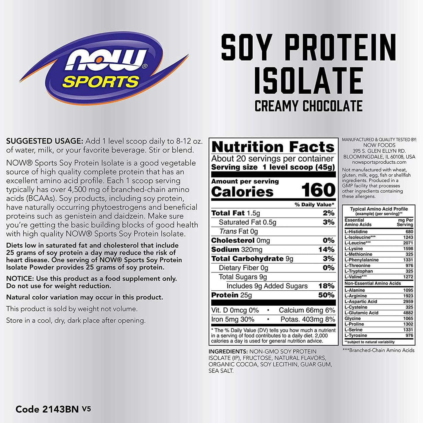 NOW Sports Soy Protein Isolate, Natural Chocolate, 2-Pound