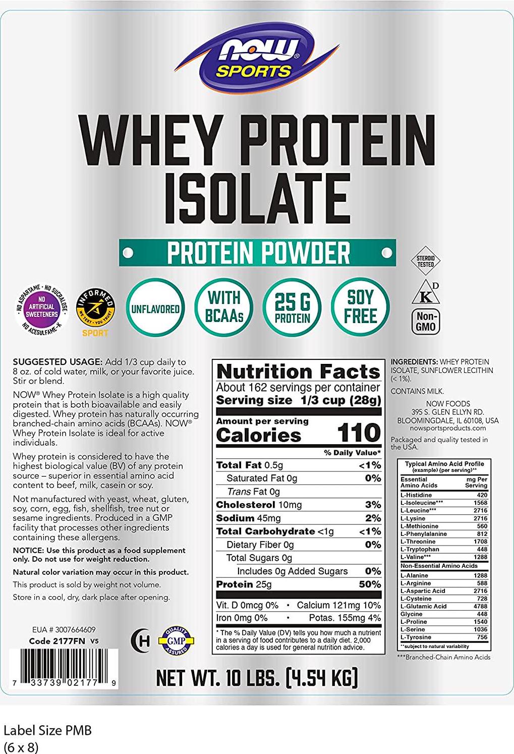 NOW Sports Whey Protein, Isolate Pure, 10-Pound