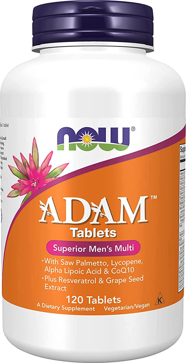 NOW Supplements, ADAM Men's Multivitamin with Saw Palmetto, Lycopene, Alpha Lipoic Acid and CoQ10, Plus Natural Resveratrol and Grape Seed Extract, 120 Tablets