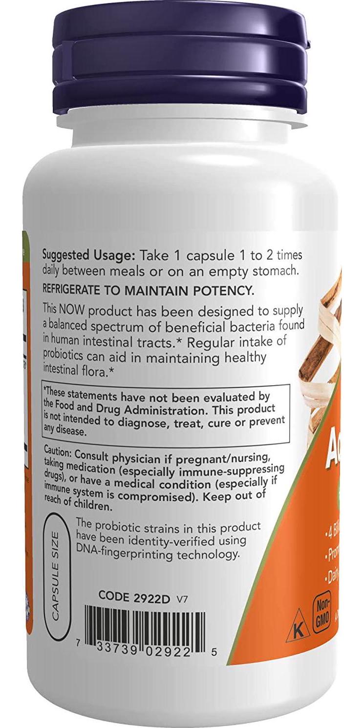 NOW Supplements, Acidophilus 4X6, 4 Billion Potency with 6 Probiotic Strains, Strain Verified, 120 Veg Capsules