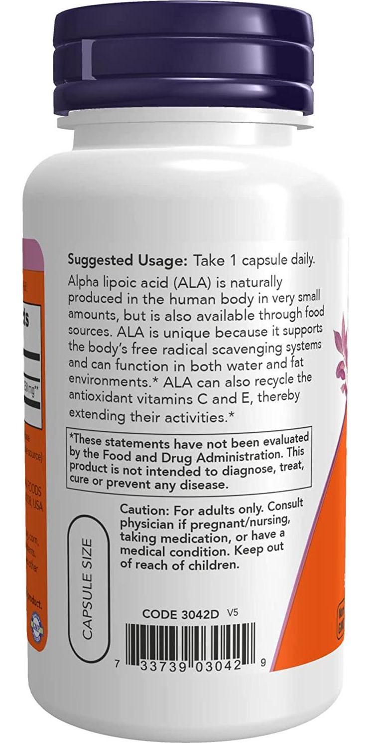 NOW Supplements, Alpha Lipoic Acid 250 mg, Supports Glutathione Production*, Free Radical Scavenger*, 60 Veg Capsules