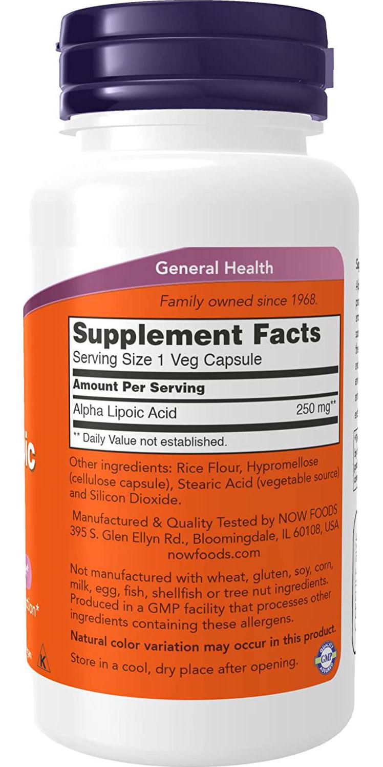 NOW Supplements, Alpha Lipoic Acid 250 mg, Supports Glutathione Production*, Free Radical Scavenger*, 60 Veg Capsules