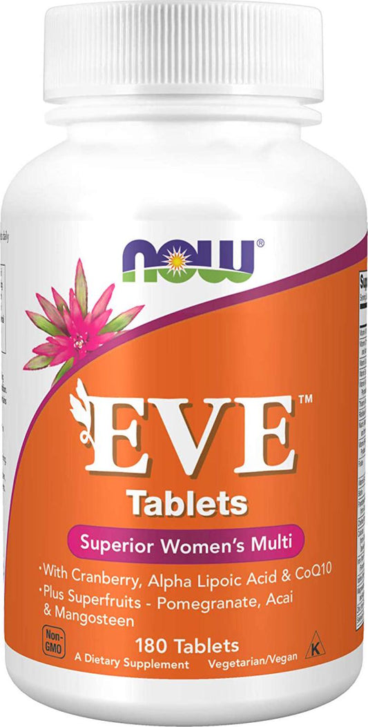 NOW Supplements, Eve Women's Multivitamin with Cranberry, Alpha Lipoic Acid and CoQ10, plus Superfruits - Pomegranate, Acai and Mangosteen, 180 Tablets