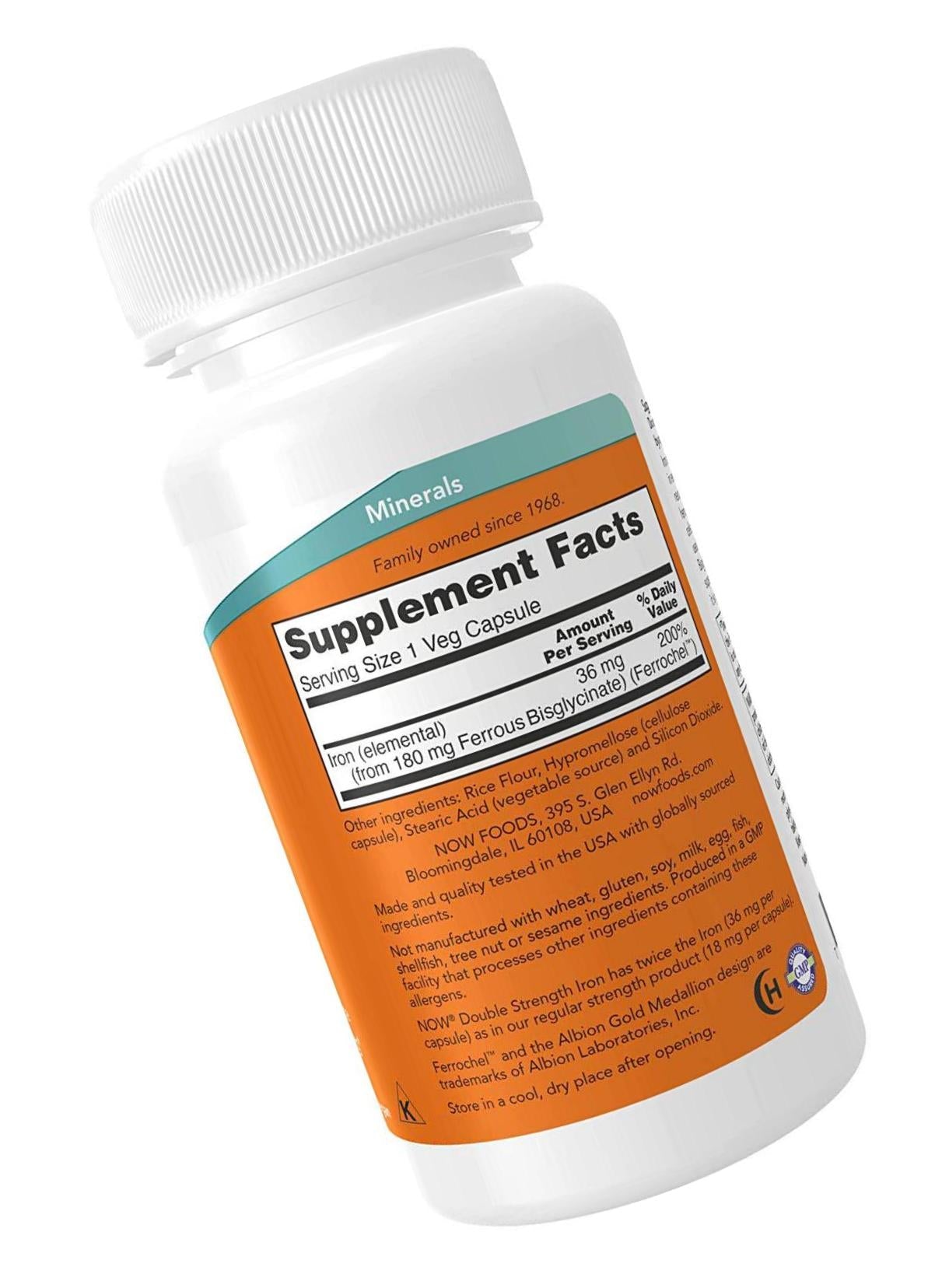 NOW Supplements, Iron 36 mg, 90 Veg Capsules