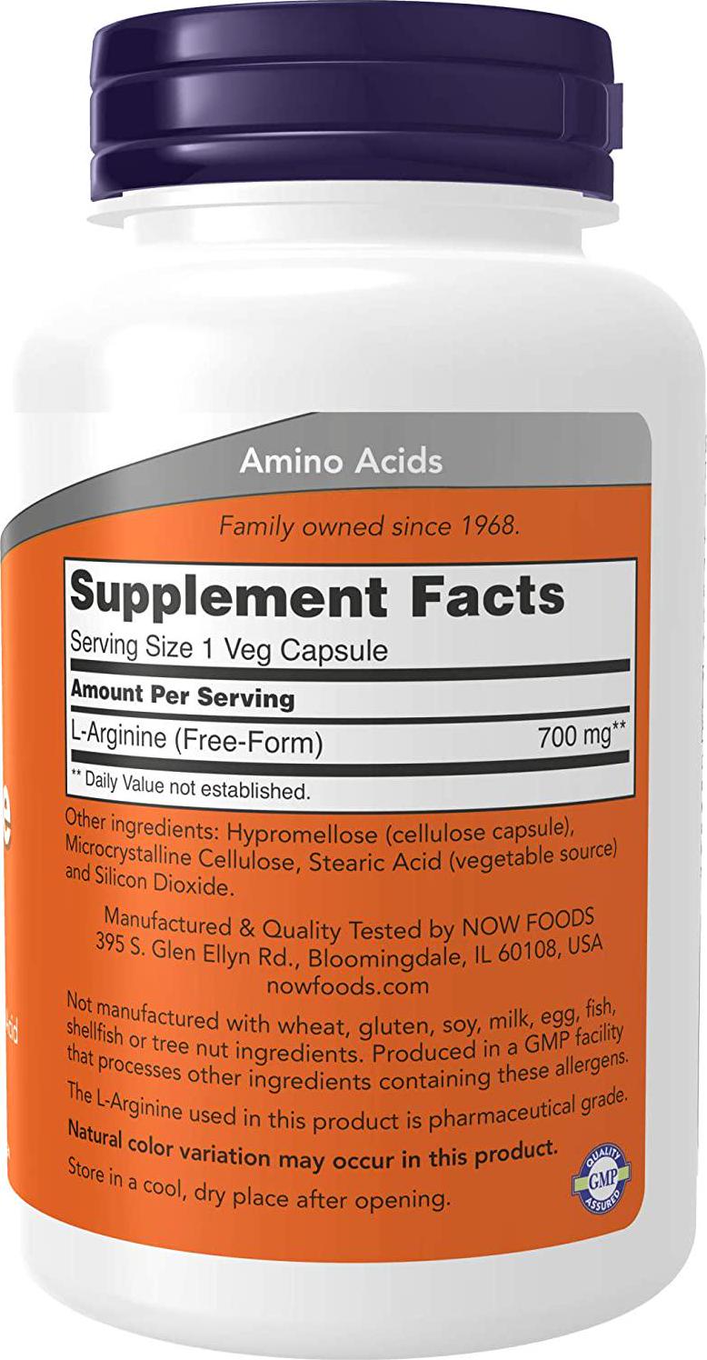 NOW Supplements, L-Arginine 700 mg, Nitric Oxide Precursor*, Amino Acid, 180 Veg Capsules