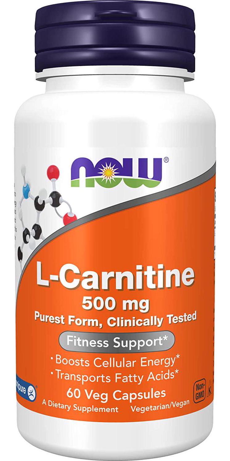 NOW Supplements, L-Carnitine 500mg, Purest Form, Amino Acid, Fitness Support*, 60 Veg Capsules