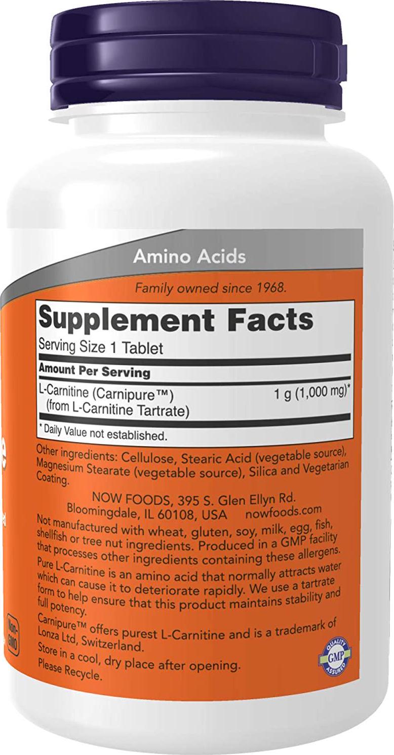 NOW Supplements, L-Carnitine 1000 mg, Amino Acid, 50 Tablets