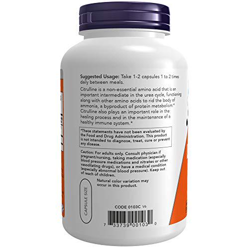 NOW Supplements, L-Citrulline 750 mg, Supports Protein Metabolism*, Amino Acid, 180 Veg Capsules