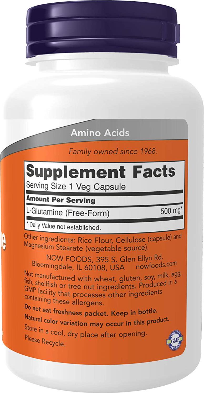NOW Supplements, L-Glutamine 500 mg, Nitrogen Transporter*, Amino Acid, 120 Veg Capsules