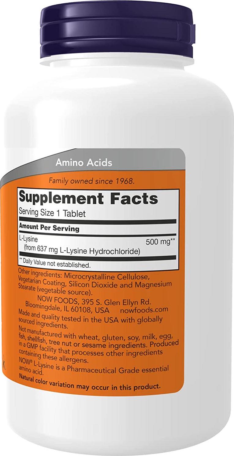 NOW Supplements, L-Lysine (L-Lysine Hydrochloride) 500 mg, Amino Acid, 250 Tablets