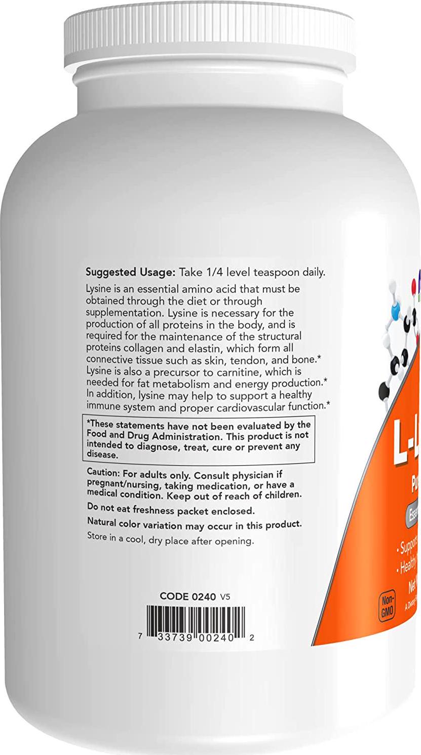 NOW Supplements, L-Lysine (L-Lysine Hydrochloride) Powder, Supports Collagen Synthesis*, Amino Acid, 1-Pound