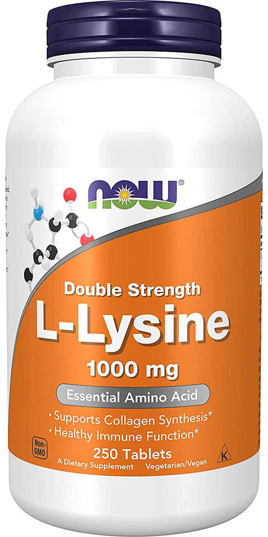 NOW Supplements, L-Lysine (L-Lysine Hydrochloride) 1,000 mg, Double Strength, Amino Acid, 250 Tablets
