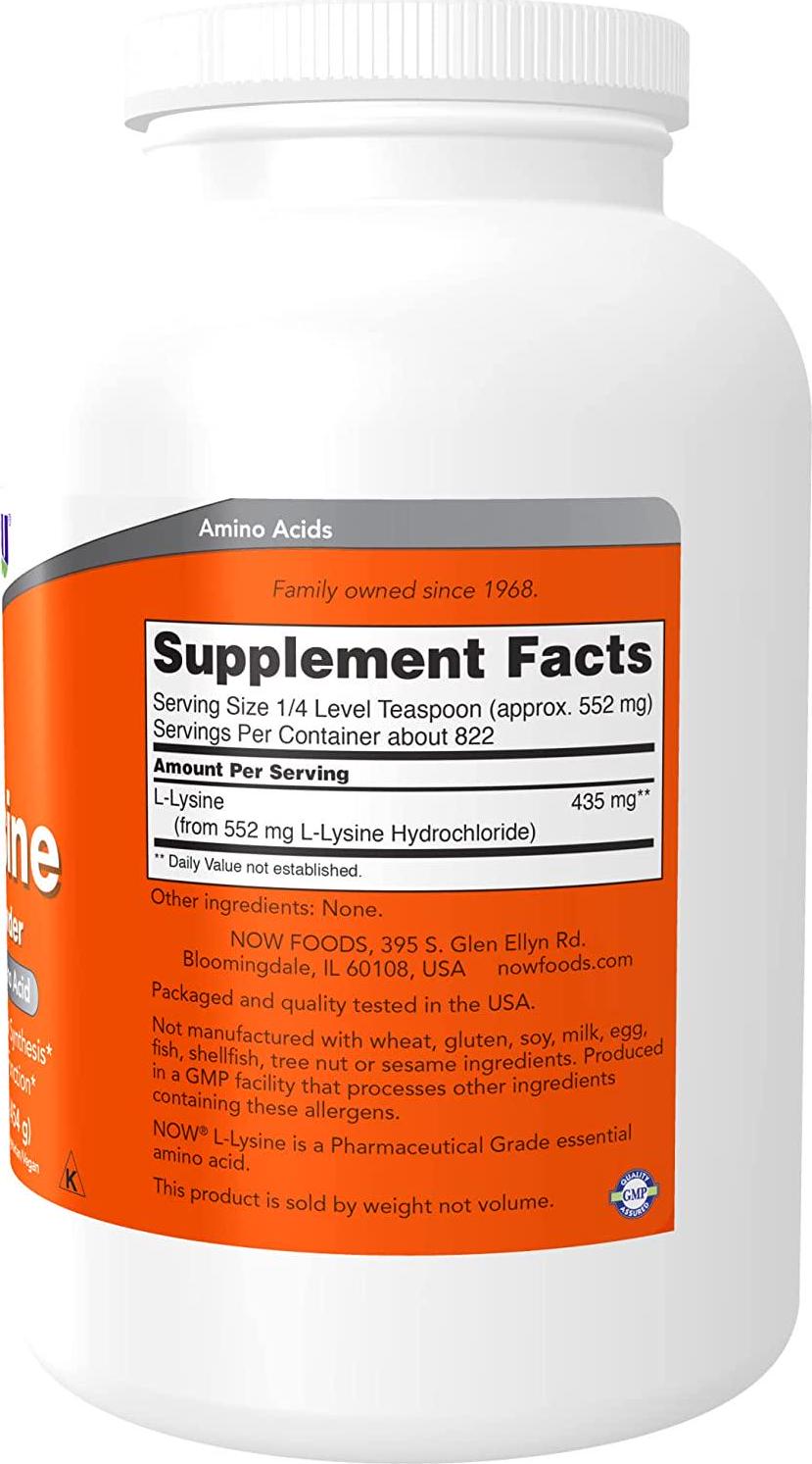 NOW Supplements, L-Lysine (L-Lysine Hydrochloride) Powder, Supports Collagen Synthesis*, Amino Acid, 1-Pound