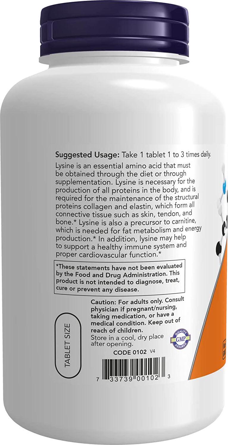 NOW Supplements, L-Lysine (L-Lysine Hydrochloride) 500 mg, Amino Acid, 250 Tablets