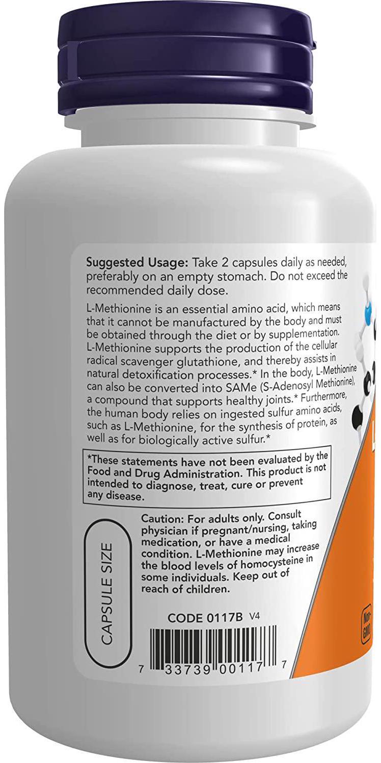 NOW Supplements, L-Methionine 500 mg with Vitamin B-6, Supports Detoxification*, Amino Acid, 100 Capsules
